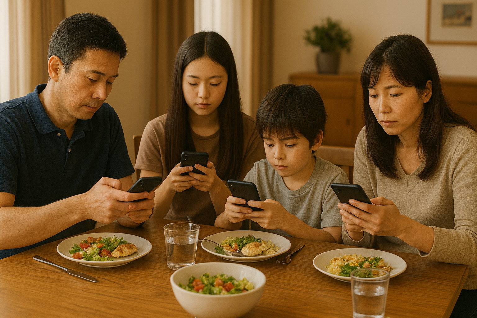 スマホを見ながら過ごす子どもの姿（AI時代の子どもたちの現状）